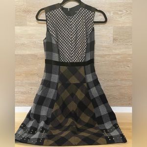 Etro wool multi-plaid print A-line sleeveless dress with stud detailing size 38